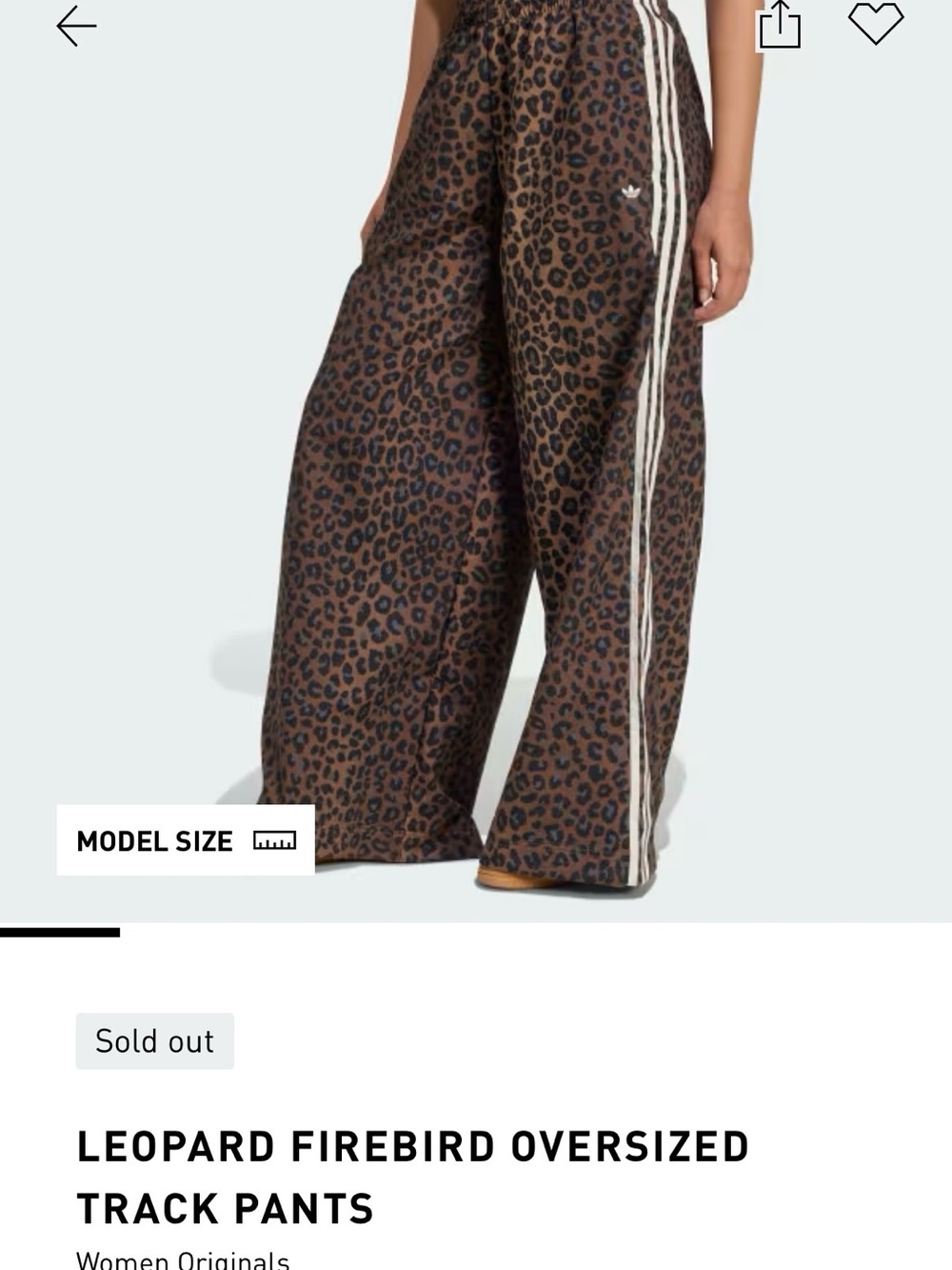 adidas Brown Leopard Print Firebird Oversized Track Pants with White Stripes
